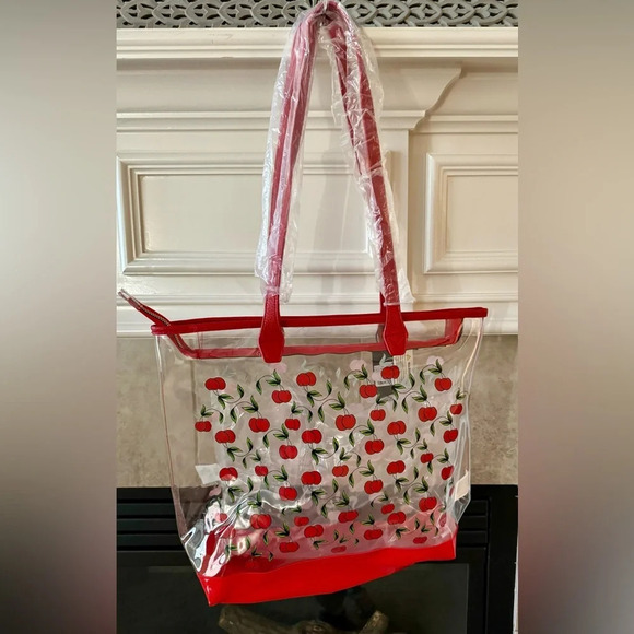 NWT Ed Hardy Y2K Brand PVC Clear Large Two Sided Cherry Print Tote - Picture 3 of 10